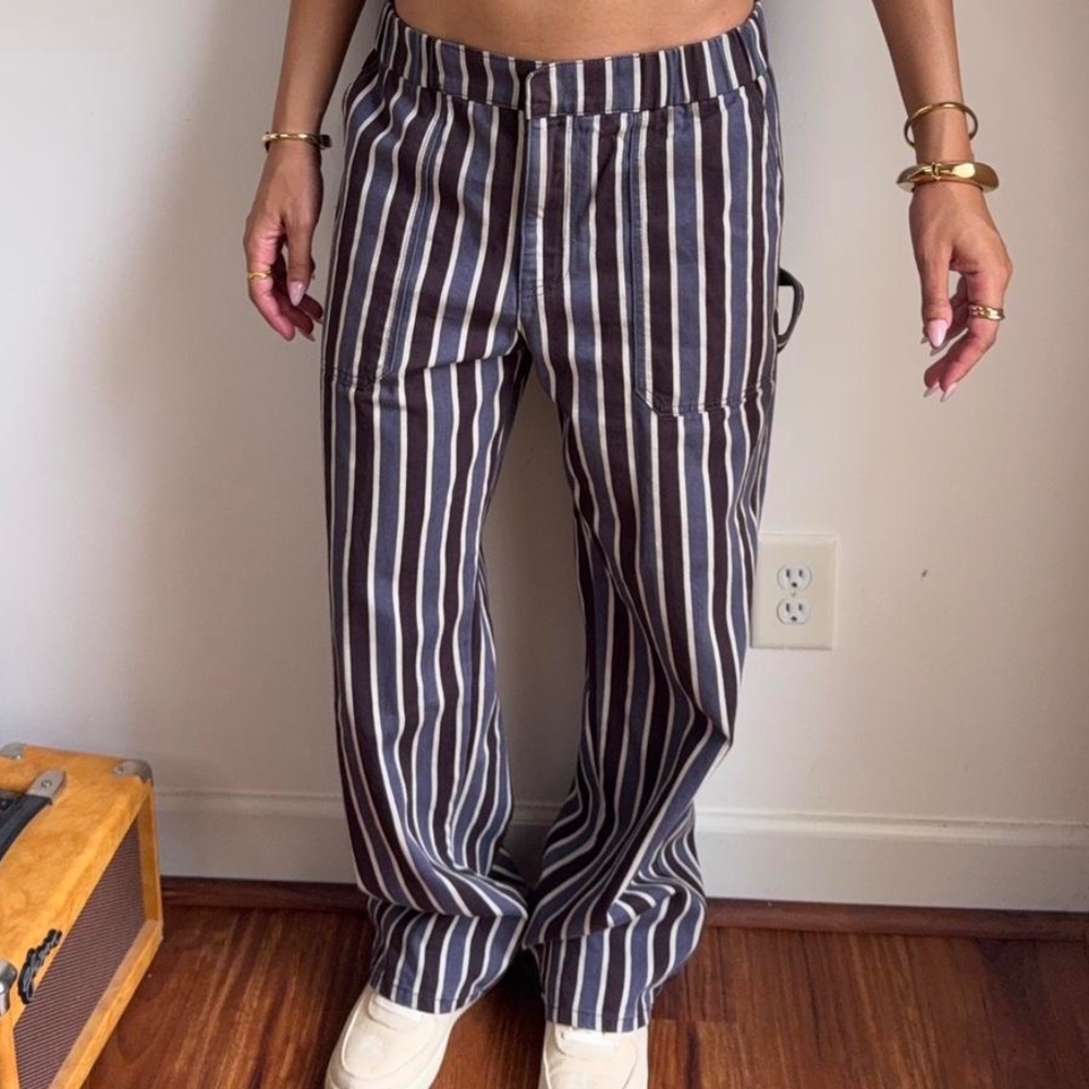 Lioness Black and White Vertical Stripe Wide-Leg Pants